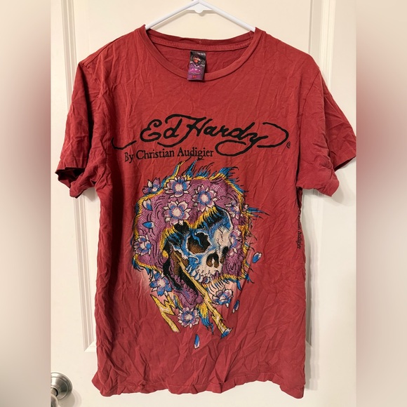 Ed Hardy Other - Ed Hardy Vintage 2000s Maroon Skull Graphic Tee Size Medium